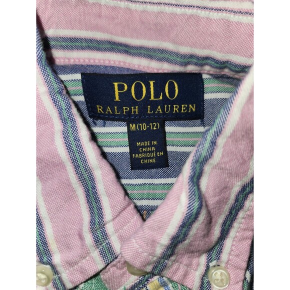 Polo Ralph Lauren Boys Colorblock Gingham Button Down Shirt M 10-12 Short Sleeve - Picture 2 of 3
